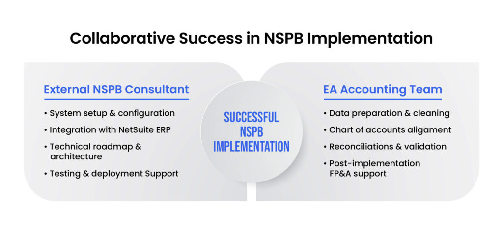 NSPB consultant and EA accounting team roles for successful implementation